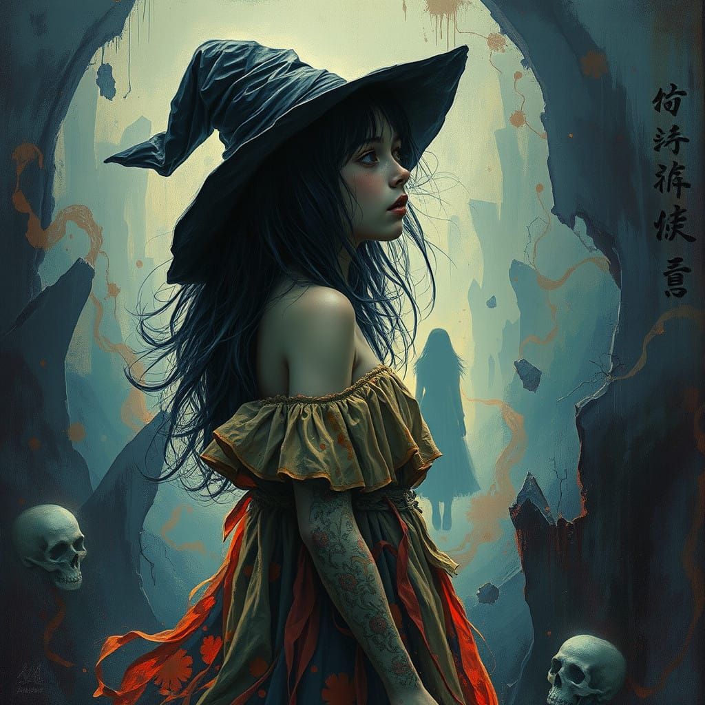 Mystical Witch in a Desolate, Dreamlike World