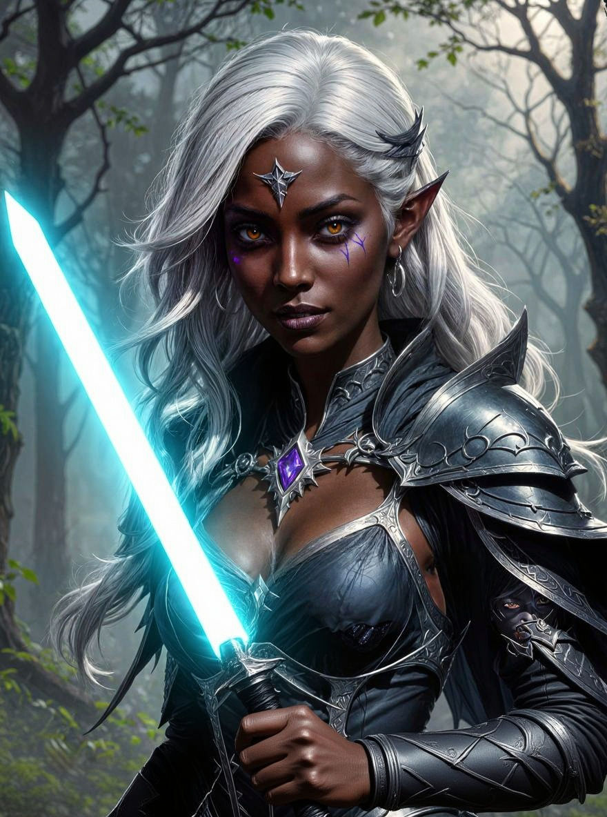 Drow Warlock with Shadow Magic and Glaive