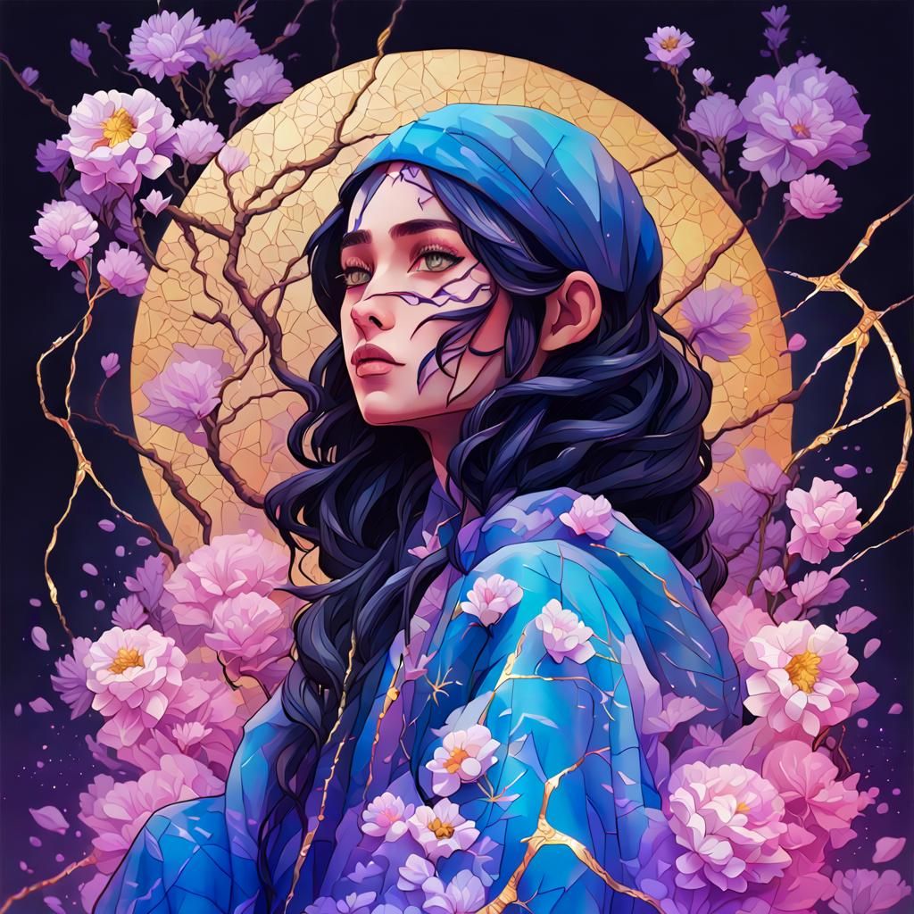 Vaporwave Elf Queen with Tentacles and Crown