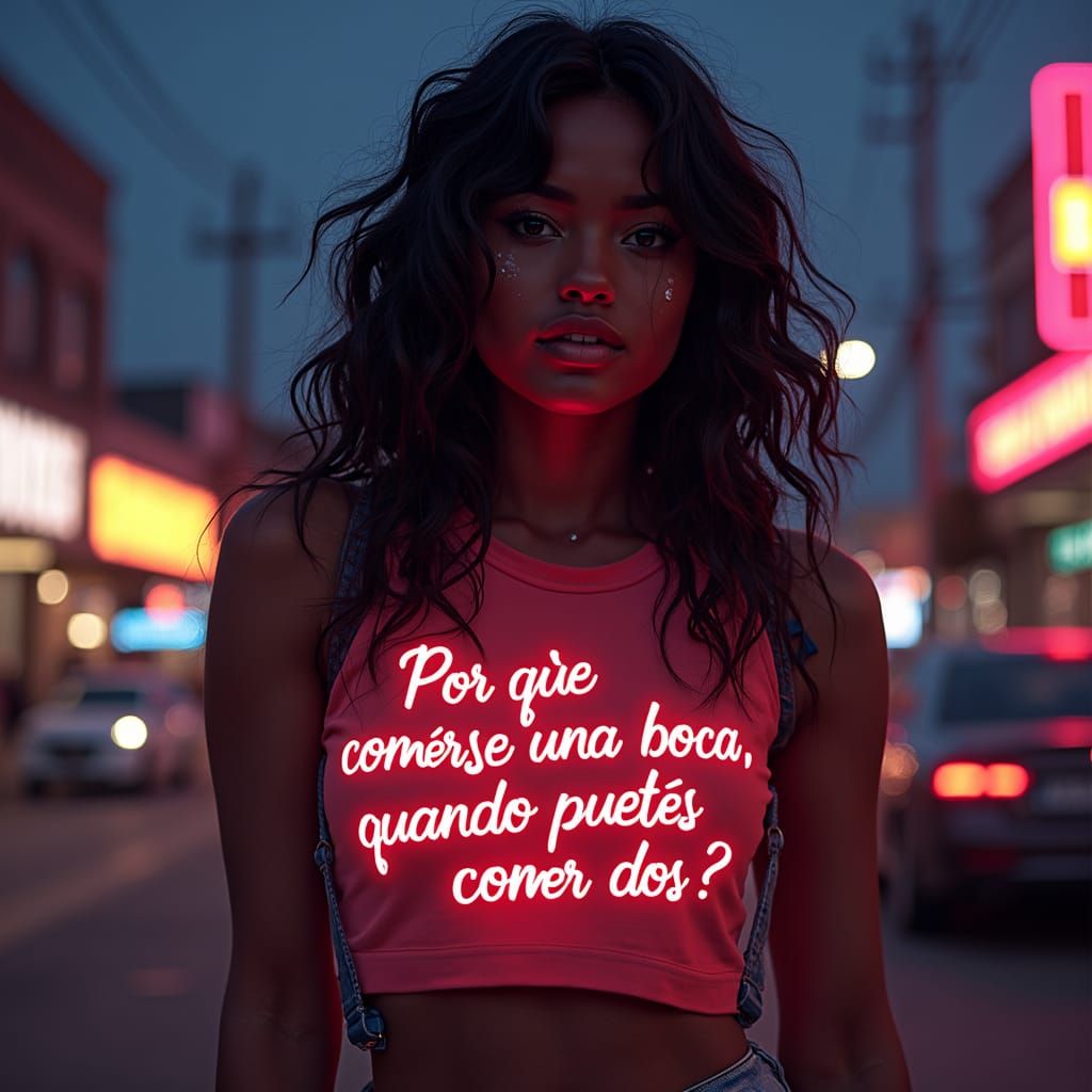 Crop Top with Neon Text in Sci-Fi Style