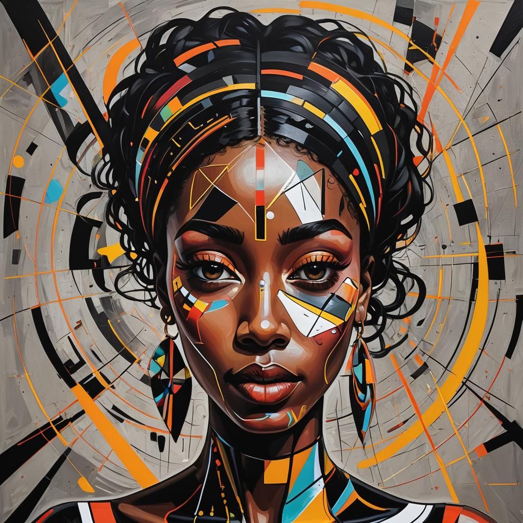 Decorative Black Woman in Geometric Bauhaus Pop Art