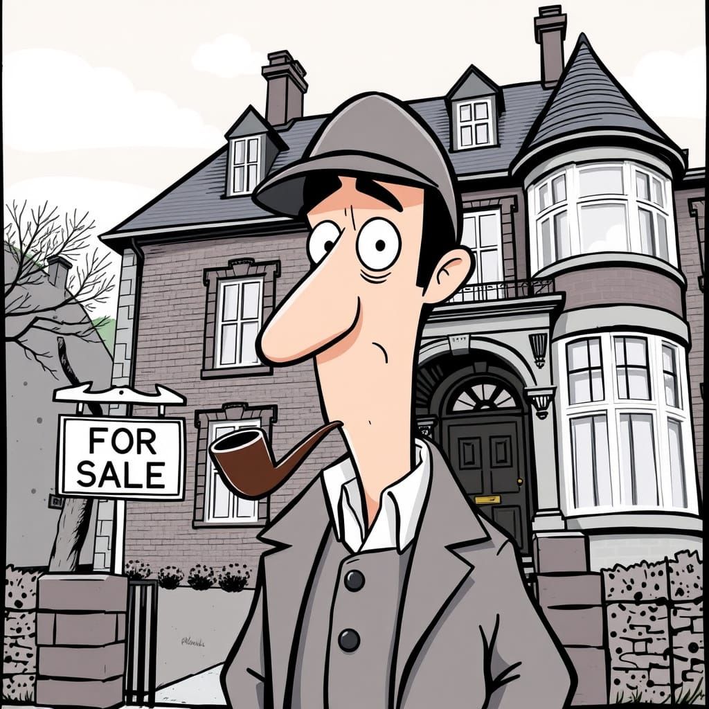 Cartoon Sherlock Holmes Selling a Mansion