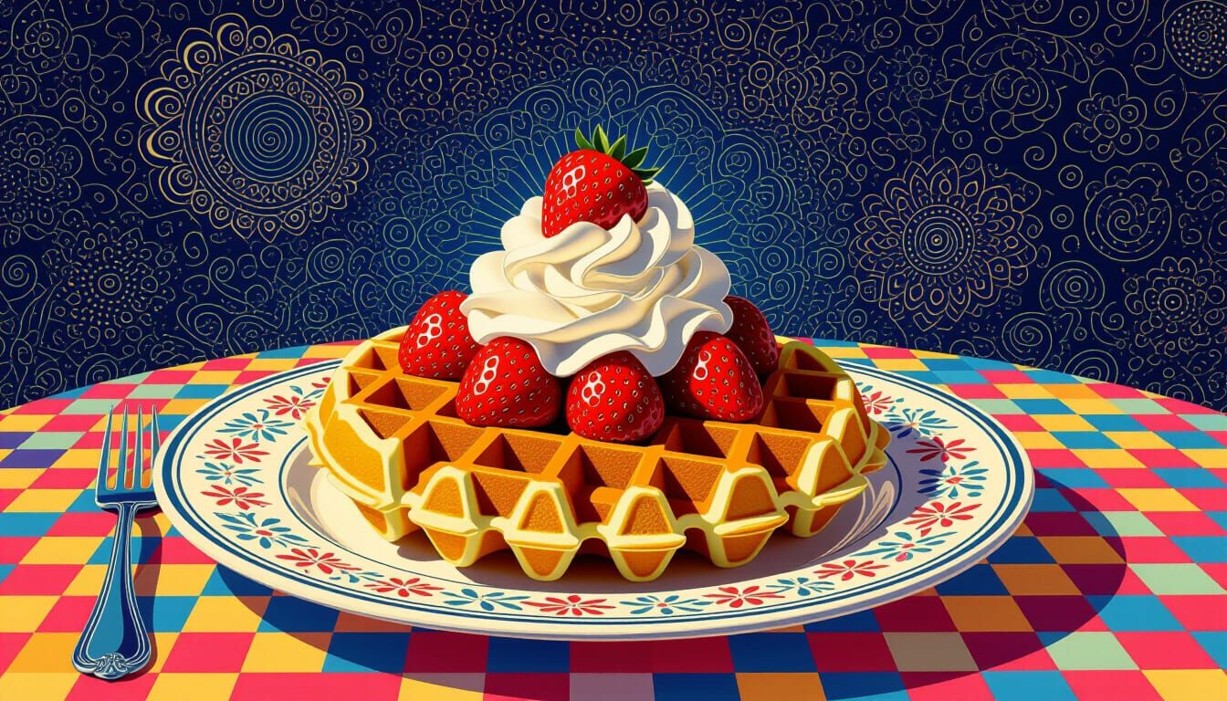 Psychedelic Waffle Art: 60s Poster Style with Fruit