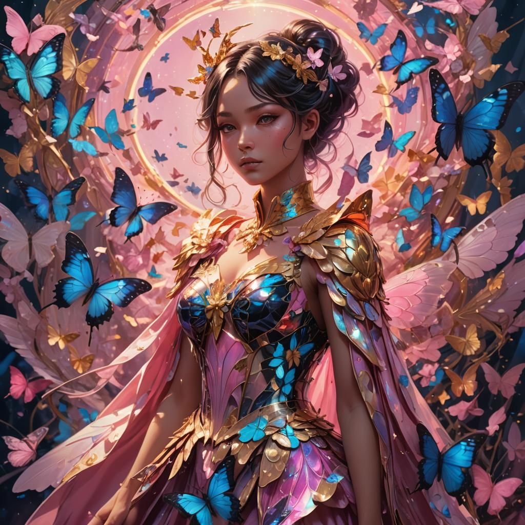 Ethereal Anime Portrait of Confident Butterfly Queen