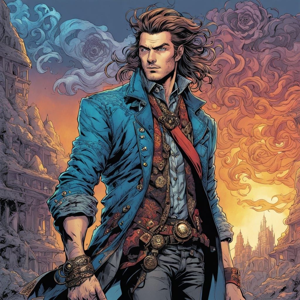 Dashing Fantasy Hero in Whimsical Comic Book Style