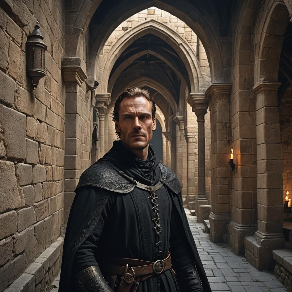 Michael Fassbender in Medieval Castle Corridor