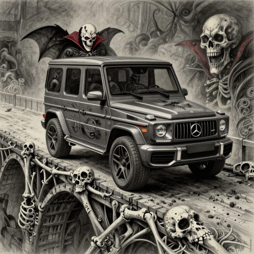 Vampire-Themed Mercedes G-Wagon on Skeletal Bridge
