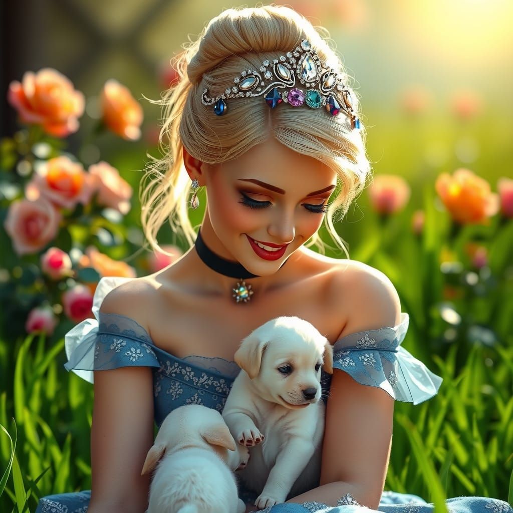 Cinderella Portrait with Puppies in Artgerm Style
