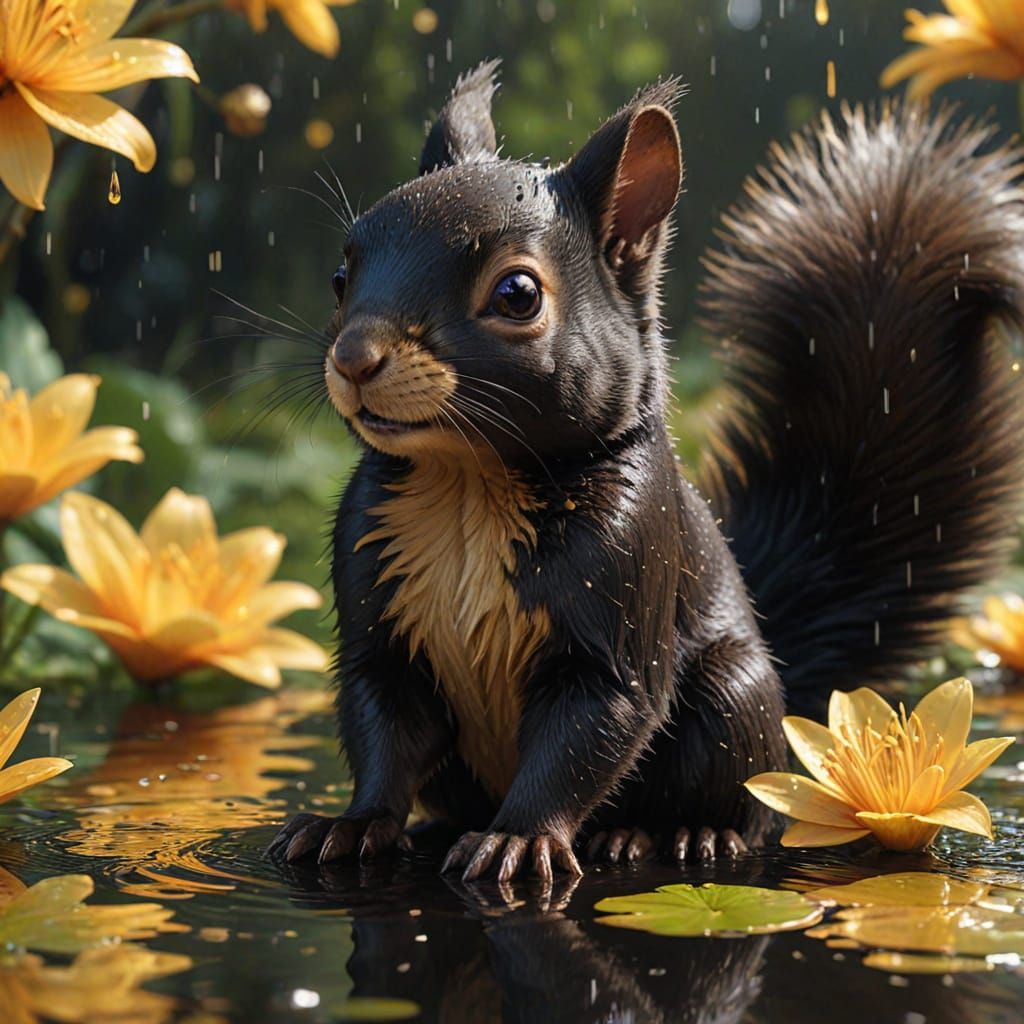 Dreamy Black Squirrel Fairy in Anime Style