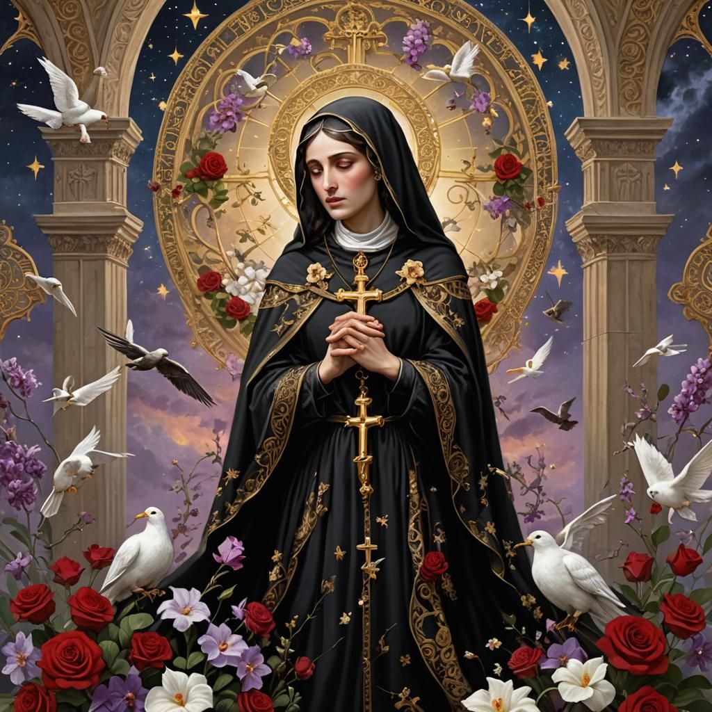 Saint Rita of Cascia in Heavenly Scene: Matte Painting