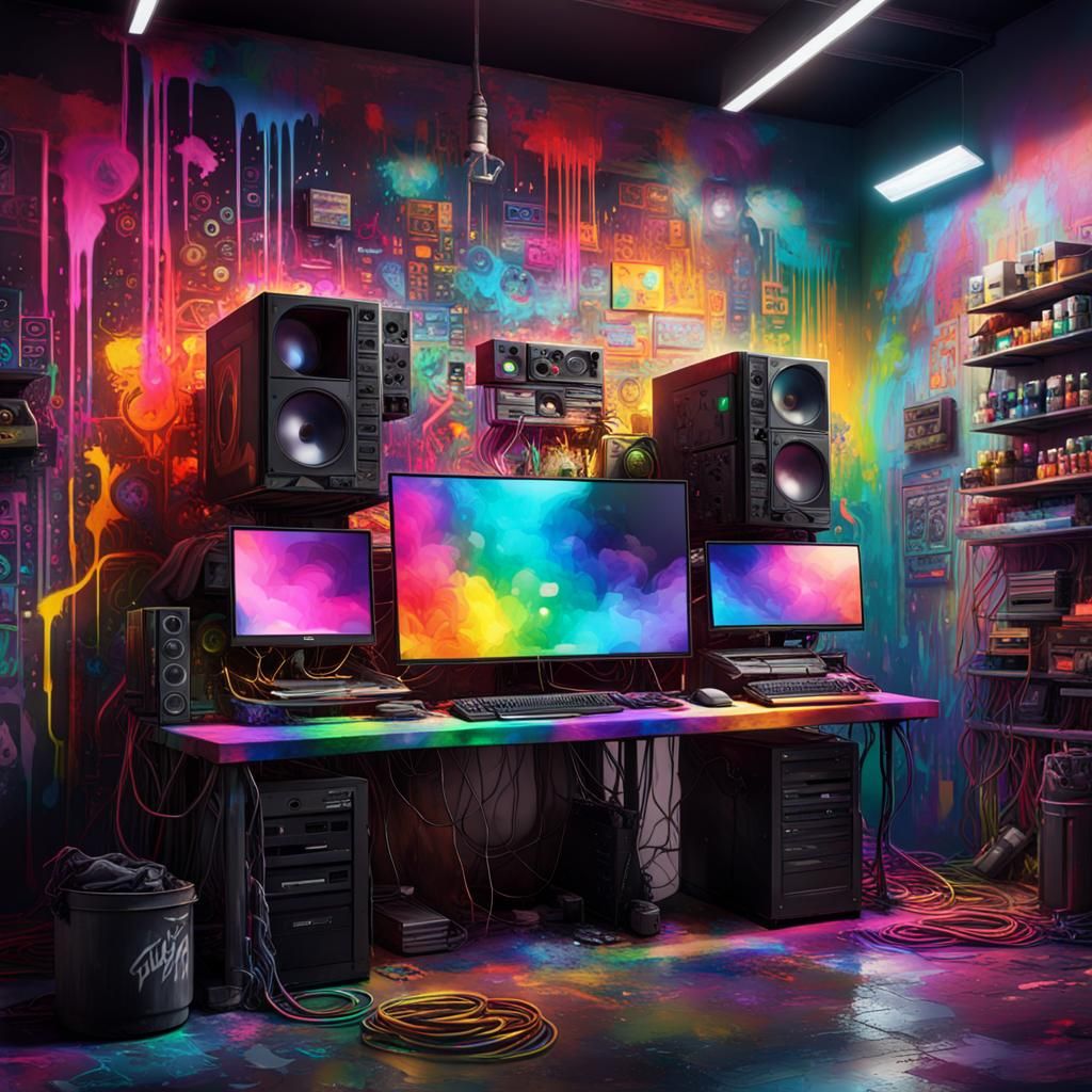 Colorful Minimalist Computer Setup with RGB Lighting