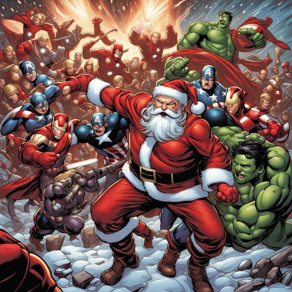 Santa Claus Battles The Avengers: Comic Book Art