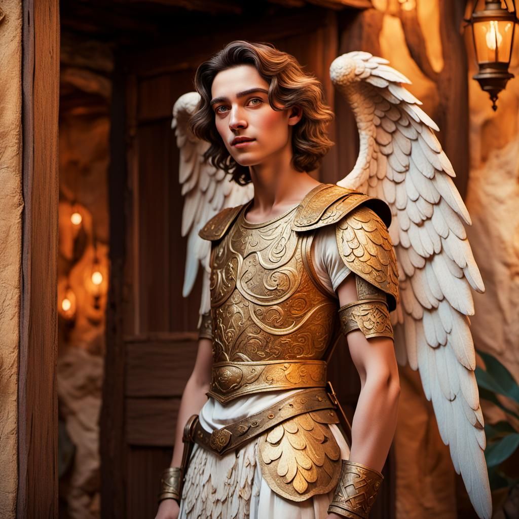 Androgynous Angel in Turkish House, Hyperrealistic 3D Render