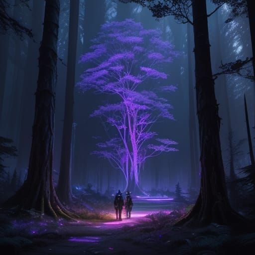 Surreal Cyberpunk Tree Radiates Neon in a Starry Fantasy For...