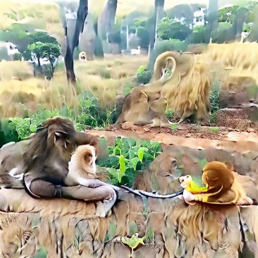 A Monkey and Lion's Touching Friendship