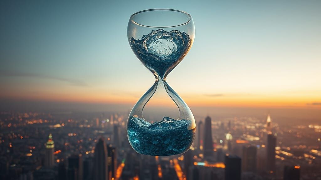 Surreal Cityscape Hourglass in Ethereal Light
