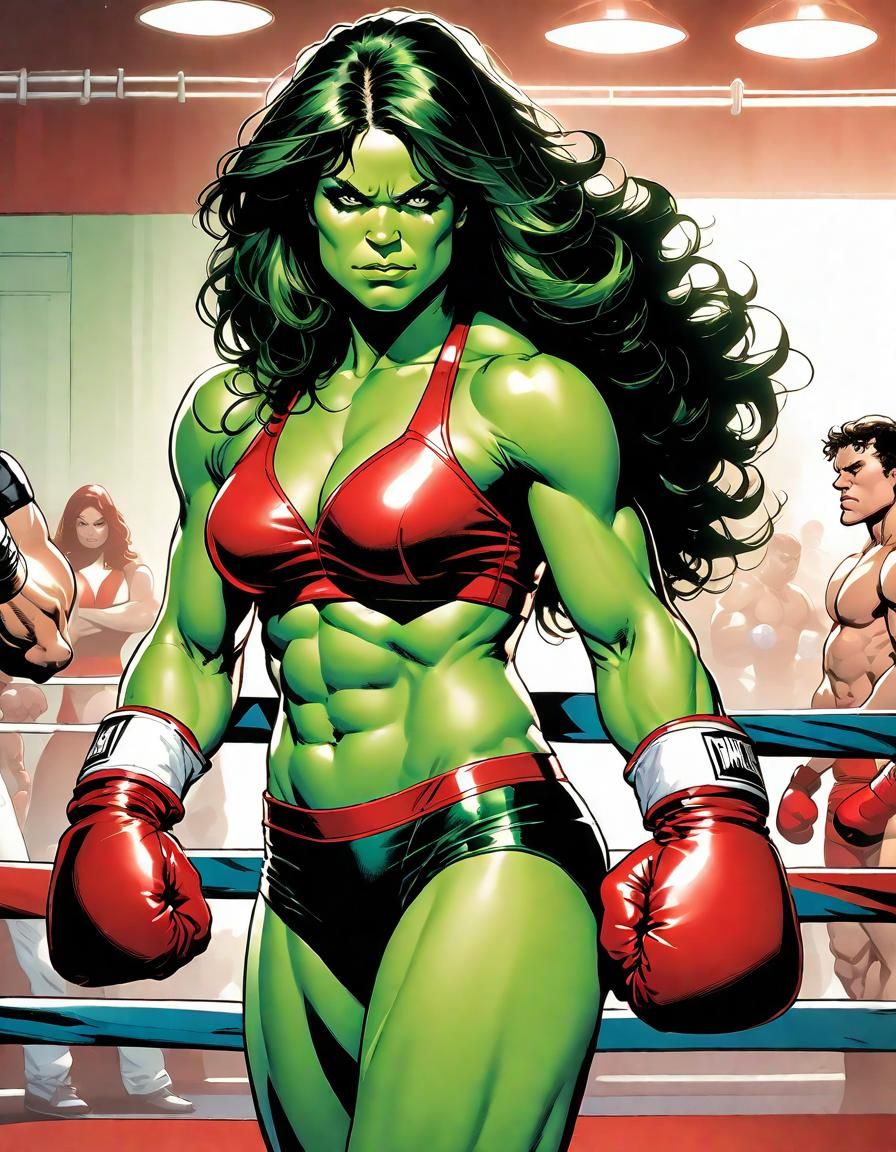 She-Hulk Boxing Portrait in Comic Book Art