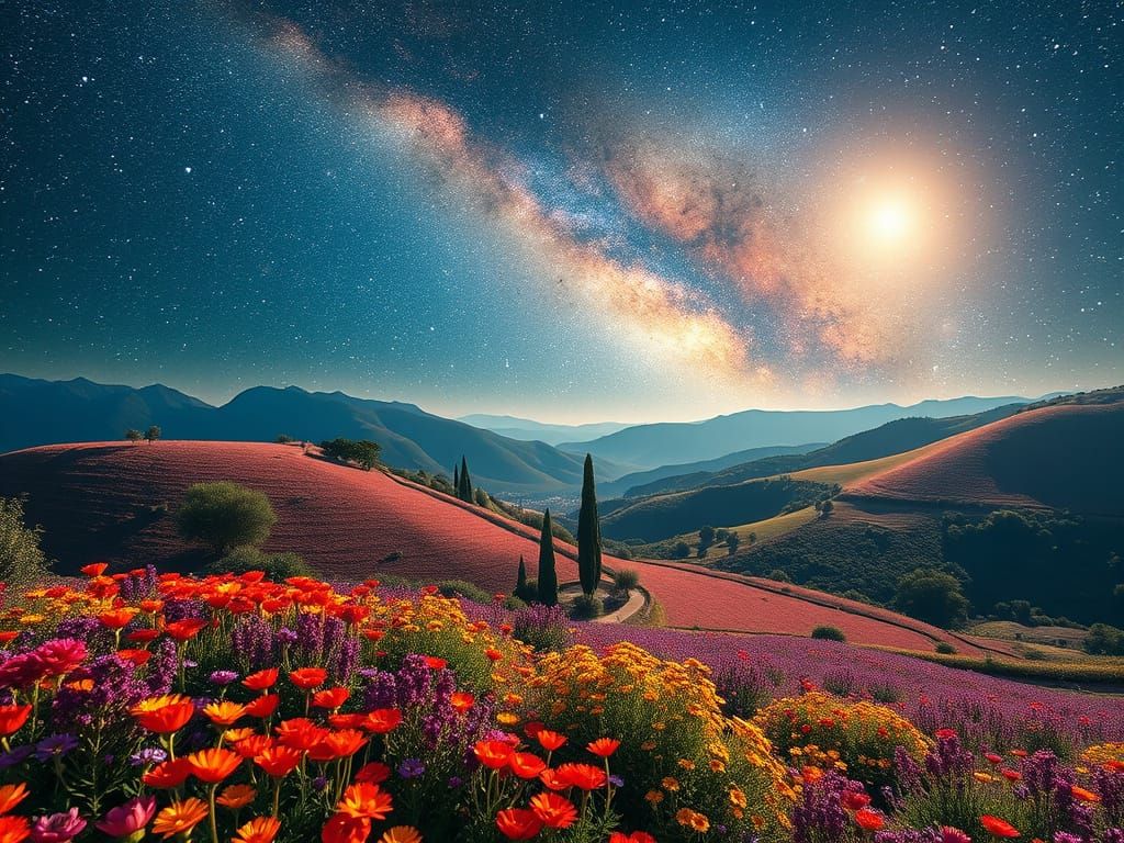 Fantastical Provencal Nightscape with Vibrant Blooms