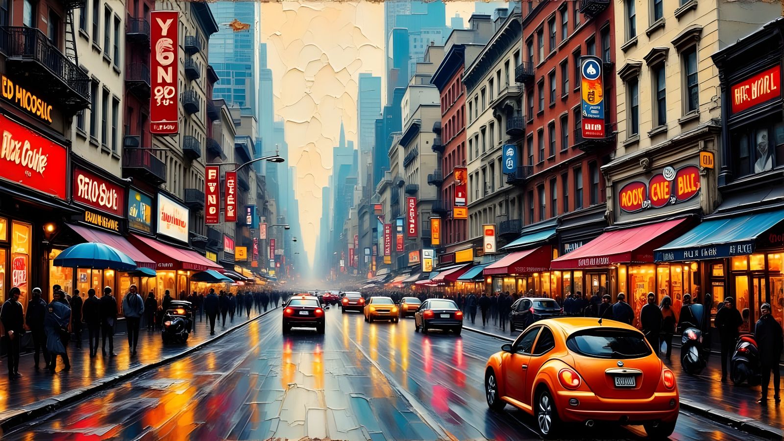 Abstract Cityscape in Encaustic Wax Style