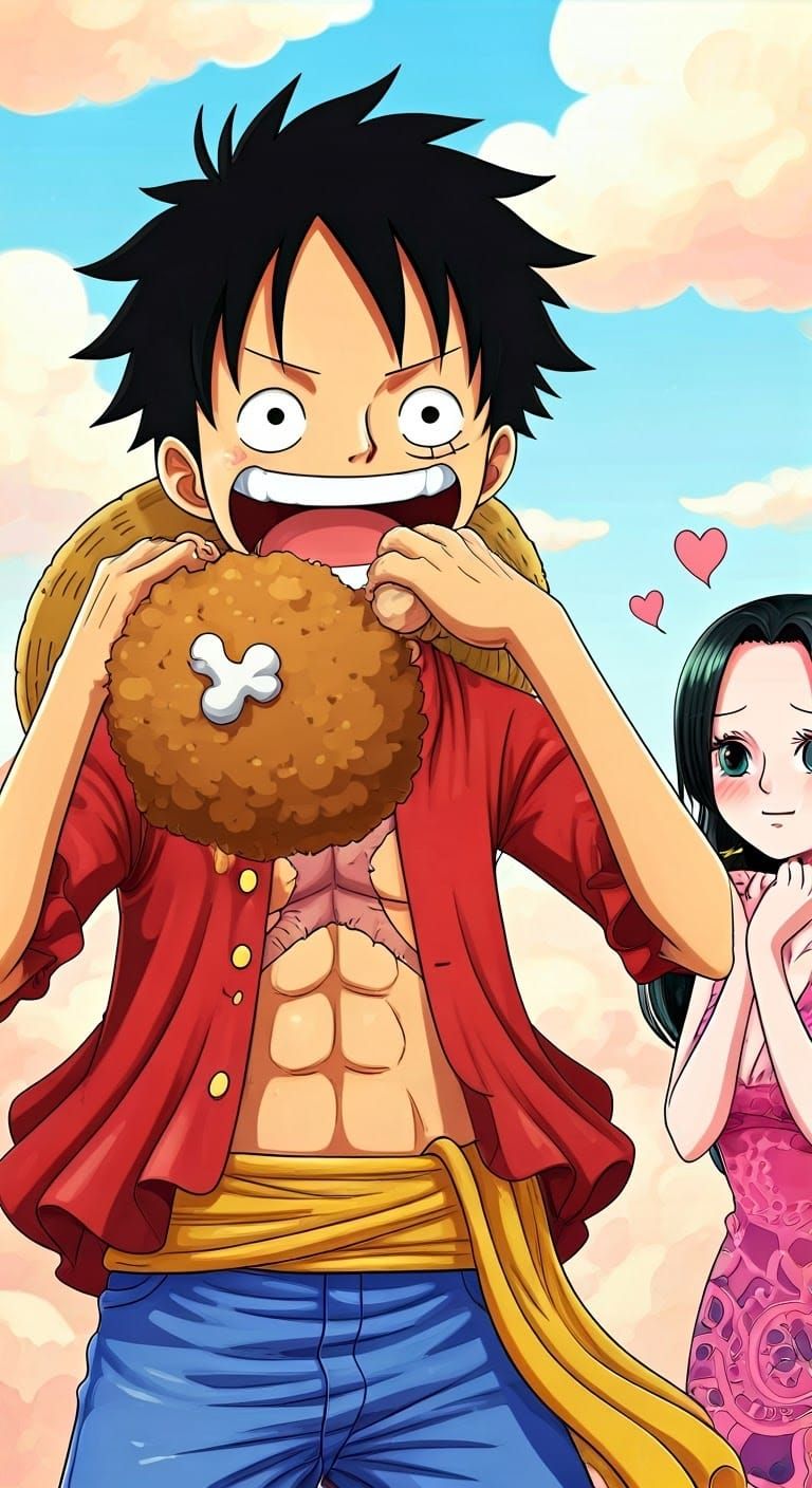 Luffy and Boa Hancock in Vibrant One Piece Art