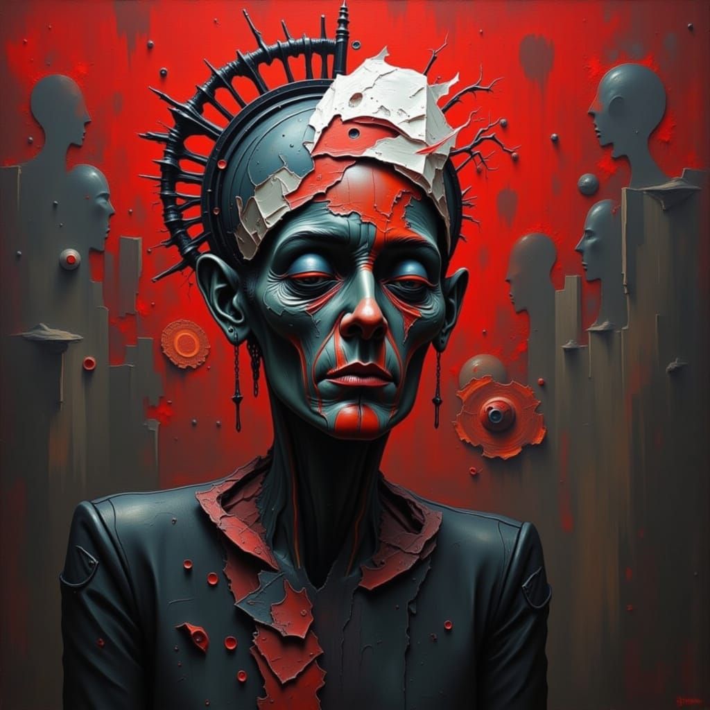 Distorted Portrait of Psychosis in Impasto Style