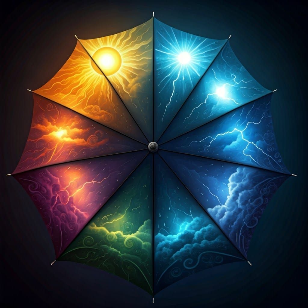 An umbrella, face on to the viewer, decorated in sequence wi...