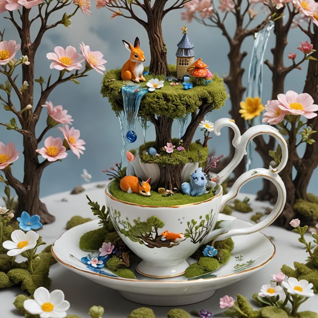 Surreal Miniature World in a Teacup