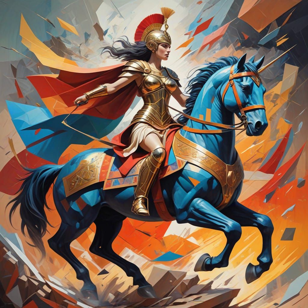 Warrior Goddess Athena Charges into Battle