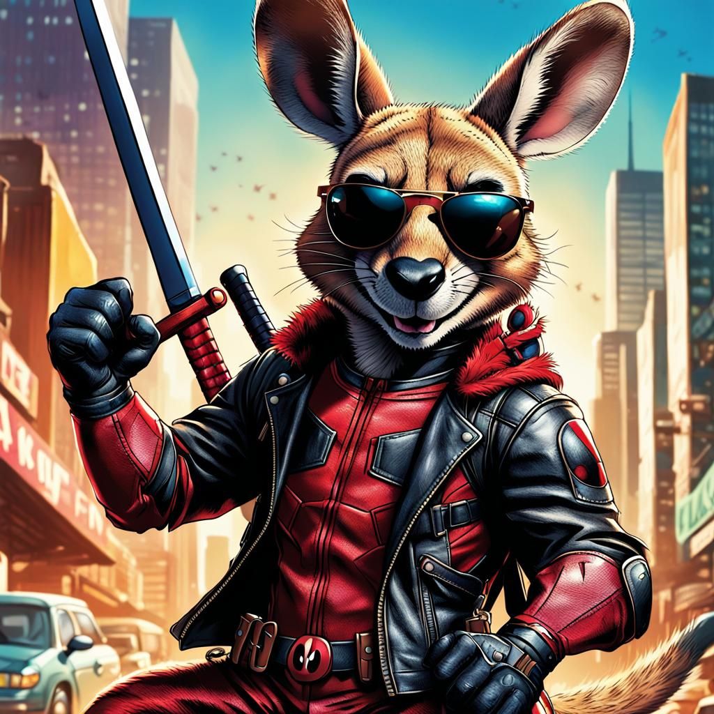 Kangaroo Deadpool and Mickey Mouse Comic Art