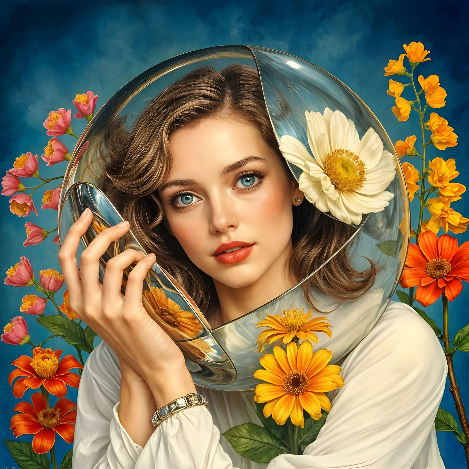 Chrome Reflection: A Portrait in Art Nouveau Style