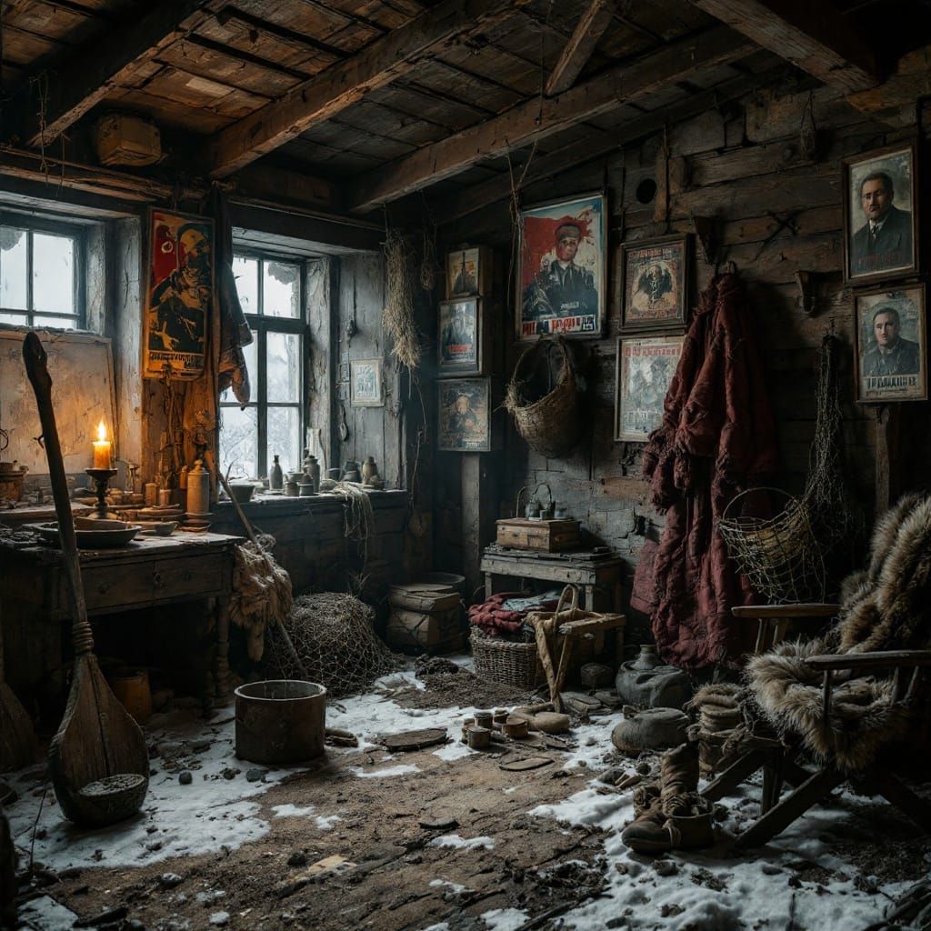 Rustic Shack in Harsh Russian Wilderness