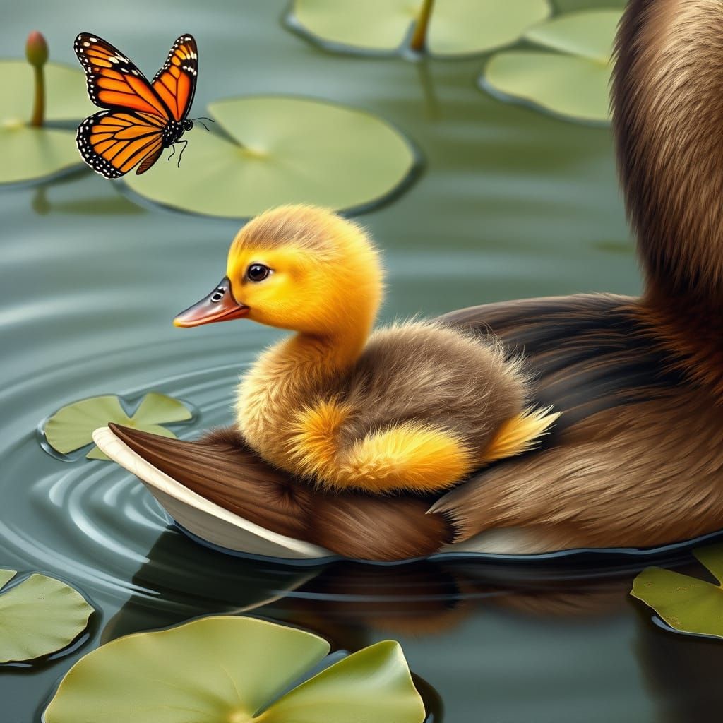 Duckling Ride: Audubon-Inspired Wildlife Illustration
