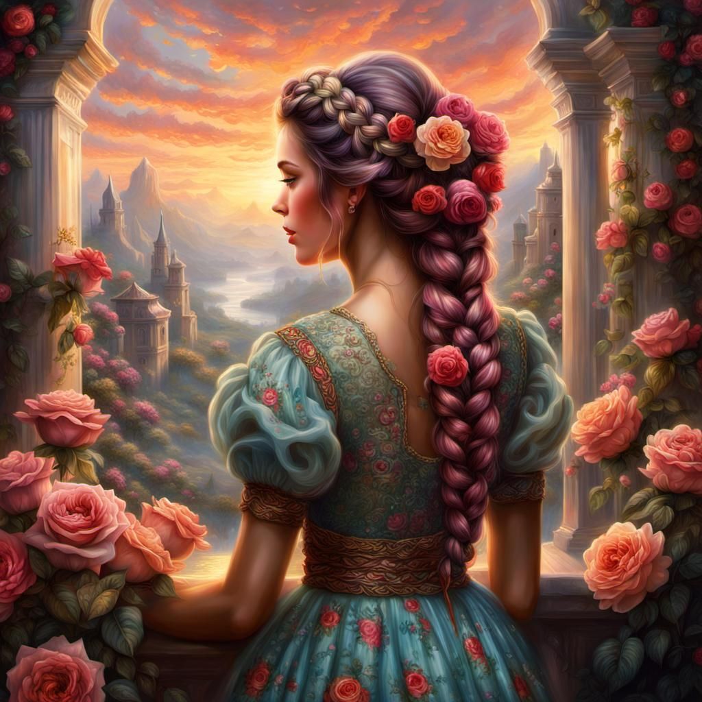 Sparkling Rose Girl: Ethereal Digital Painting