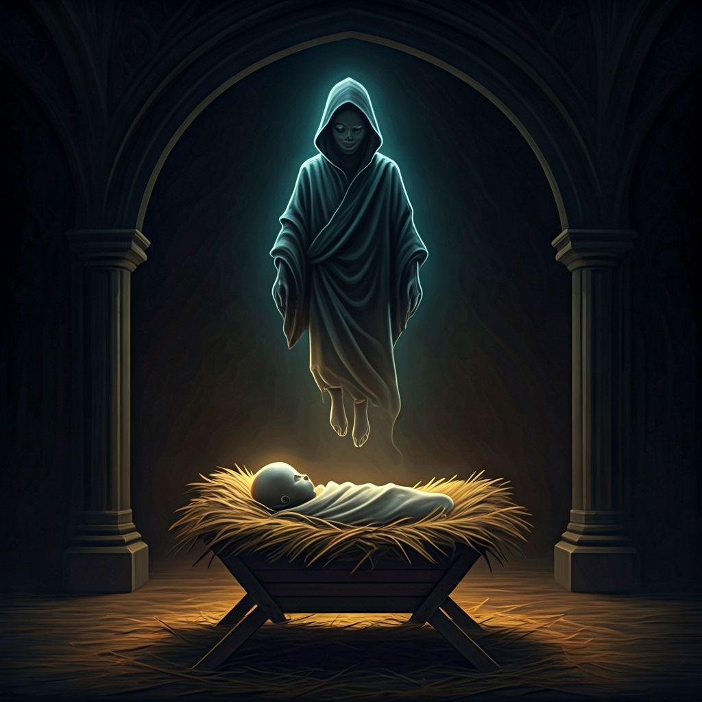 Unholy Wraith Child Above Manger in Gothic Style