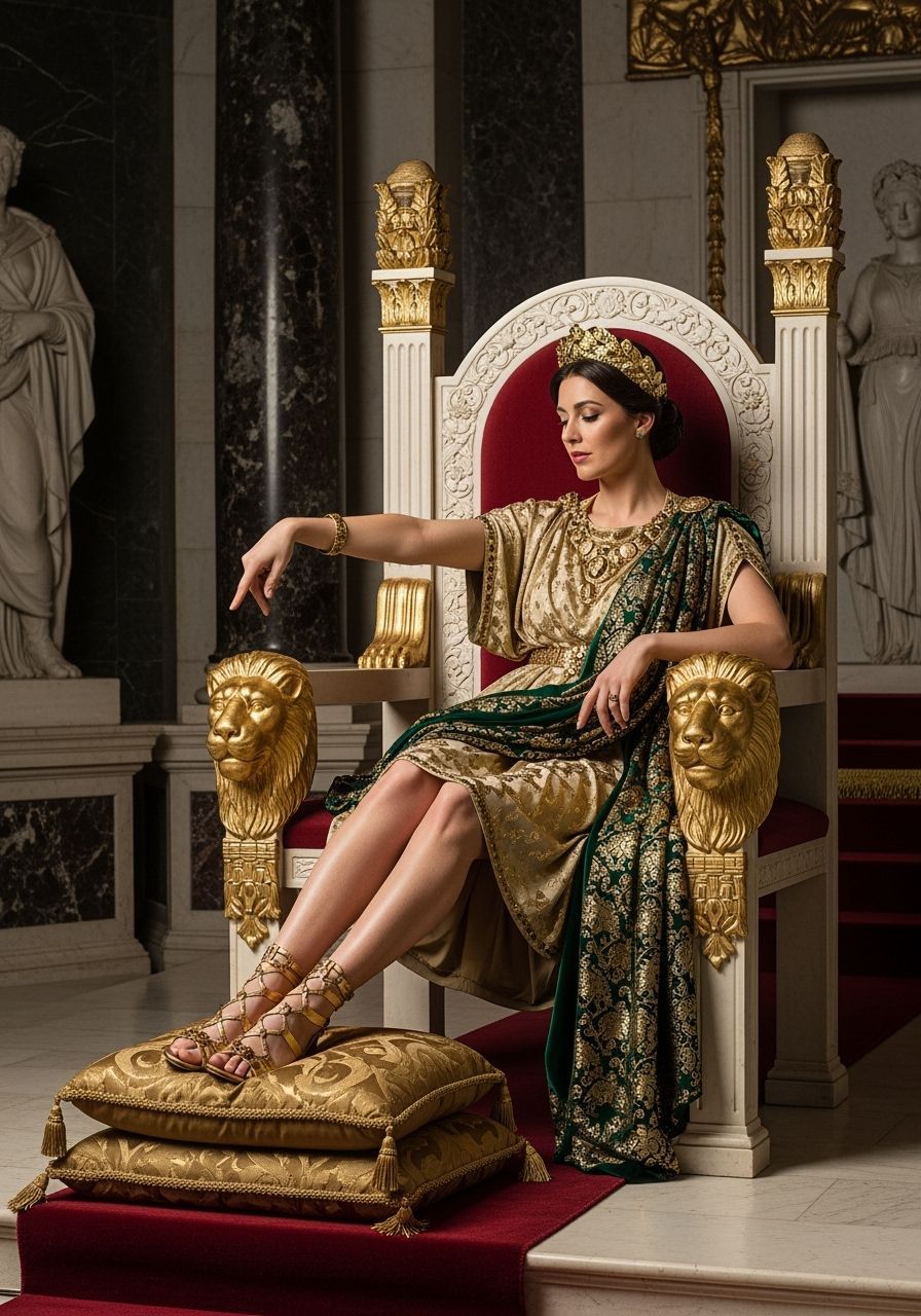 Roman Empress on Marble Throne with Gold Ornaments