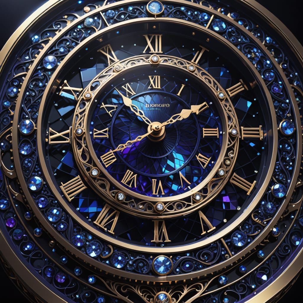 Diamond Clock Hands in Surreal Void Illustration