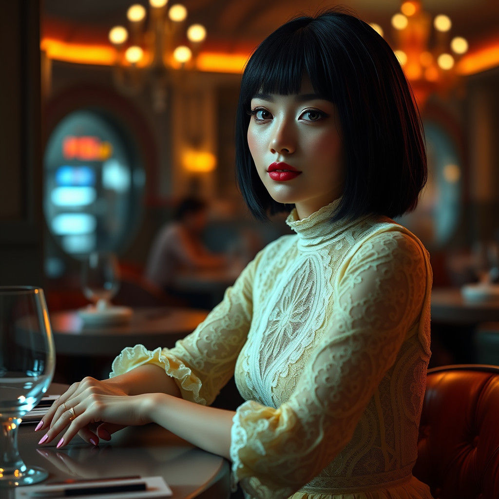 Woman in Yellow Lace Dress, Fantasy Concept Art