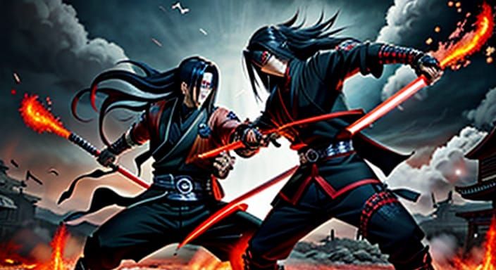 Madara and Itachi Epic Showdown in Anime Style