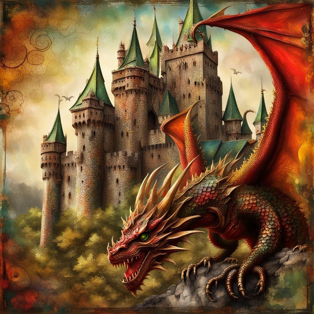 Gothic Dragon in Scrapbook Decoupage Style