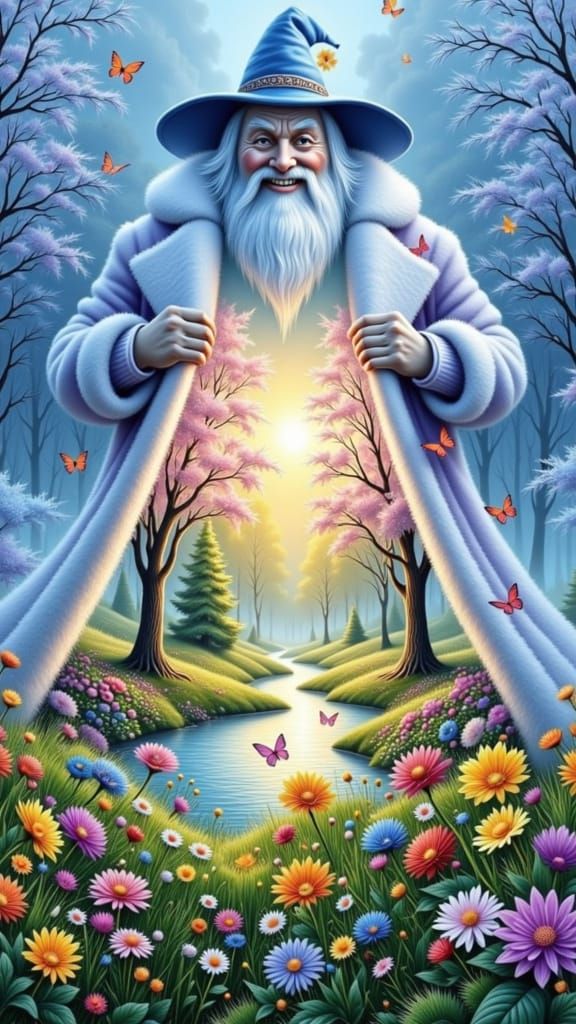 Winter Wizard Reveals Spring's Arrival with Joyful Smile