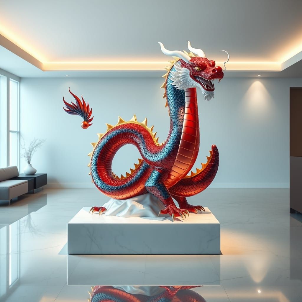 Porcelain Dragon Sculpture in Modern Minimalist Room