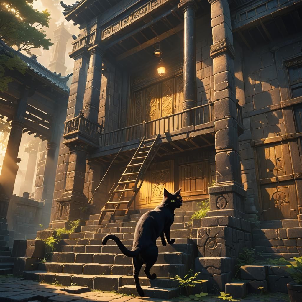 Mysterious Black Cat Anime Art in Dark Fantasy Style