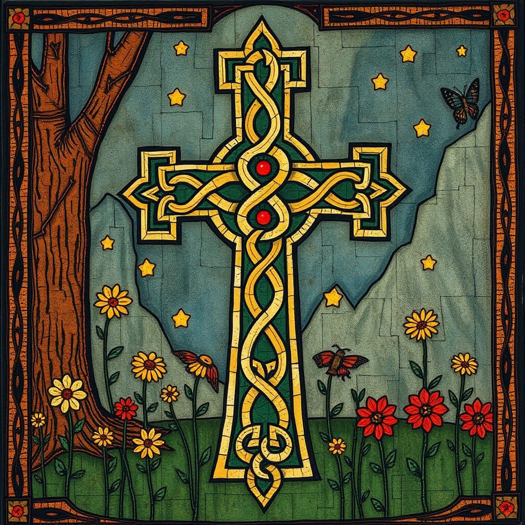 Celtic Cross in Outsider Art Style
