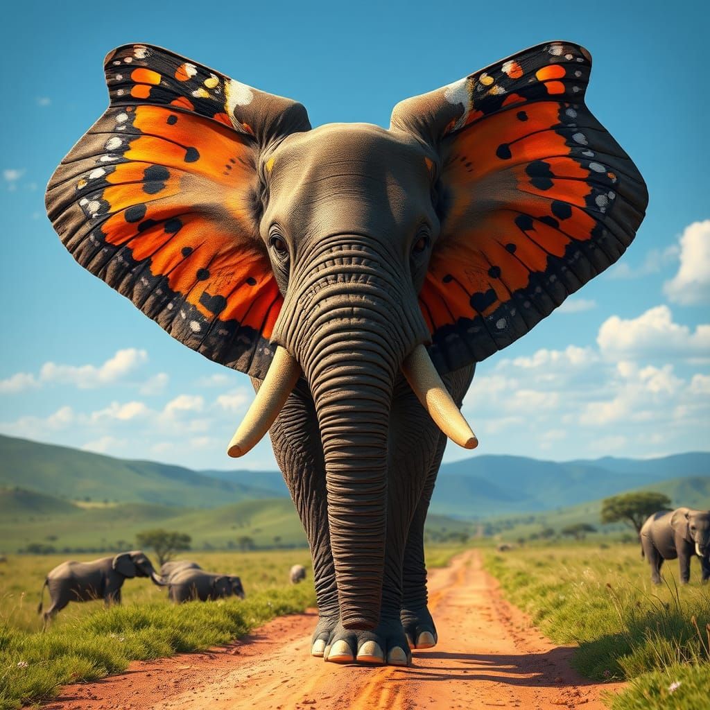 Butterfly Elephant in African Savanna, Concept Art