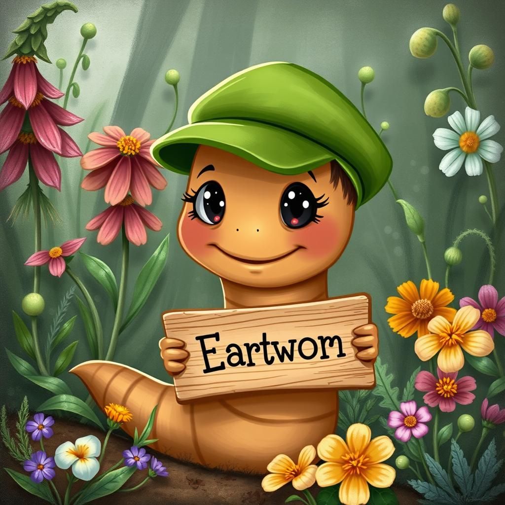 Whimsical Earthworm Illustration in Children's Book Style