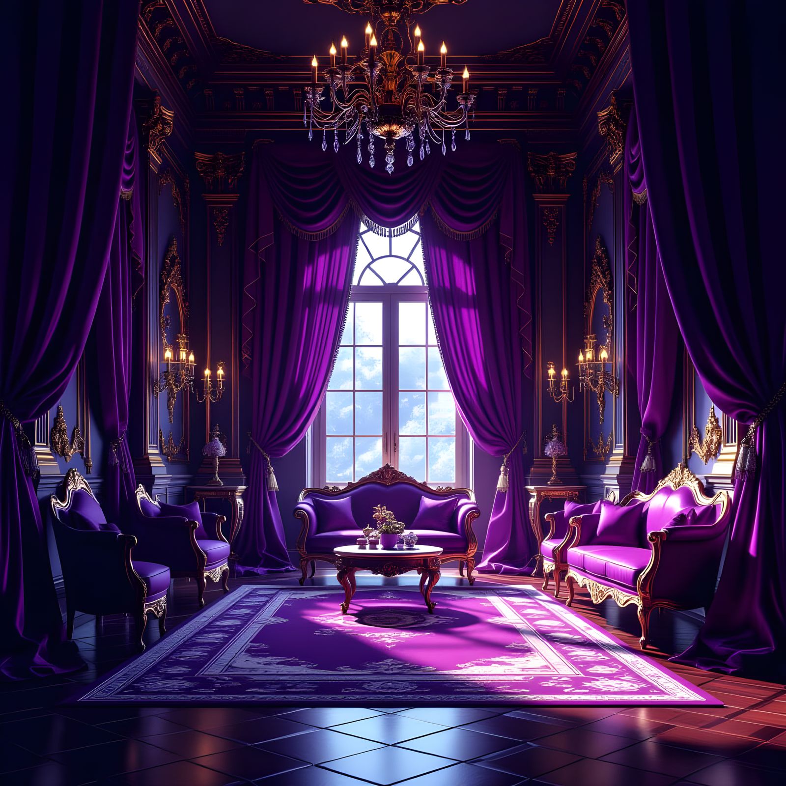 Baroque Interior Scene With Gilded Furniture and Purple Hues
