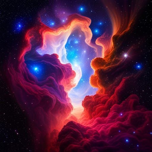 Angels Ascending into Starry Nebula