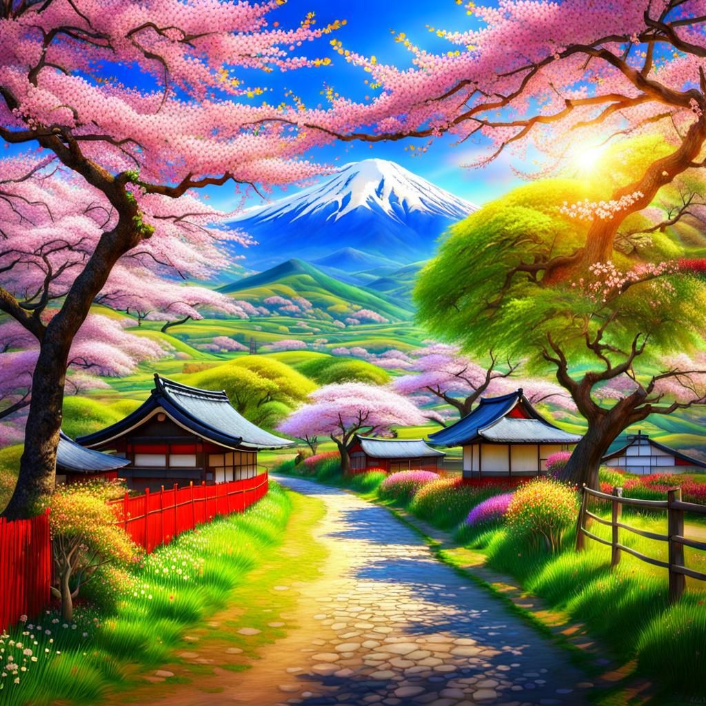 Hyperrealistic Springtime Scenery in Japan
