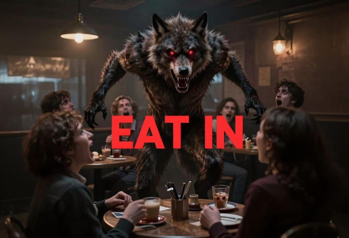 Werewolf Attacks Busy Cafe in Horror Scene