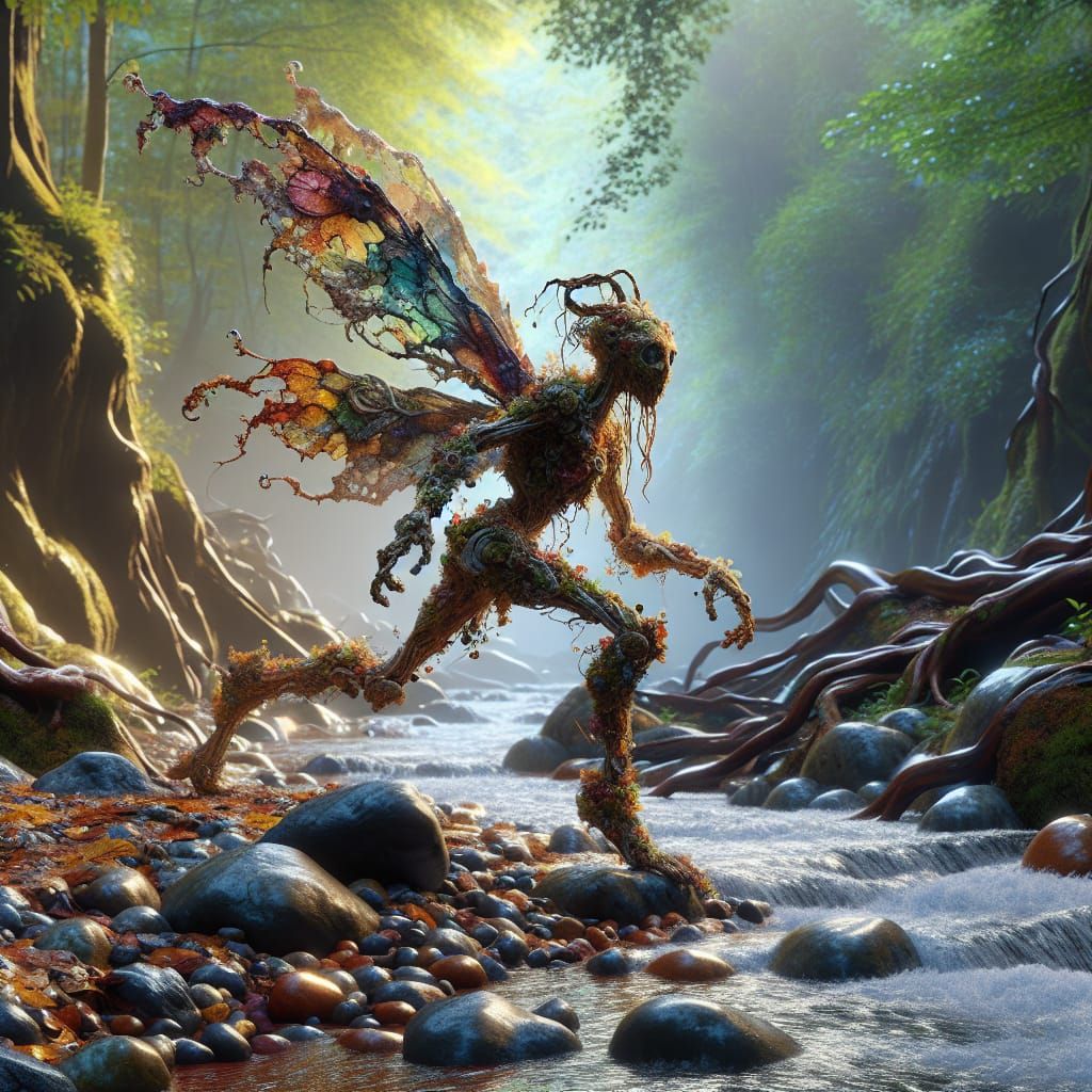 A Rock Fairy covered in moss and lichens.